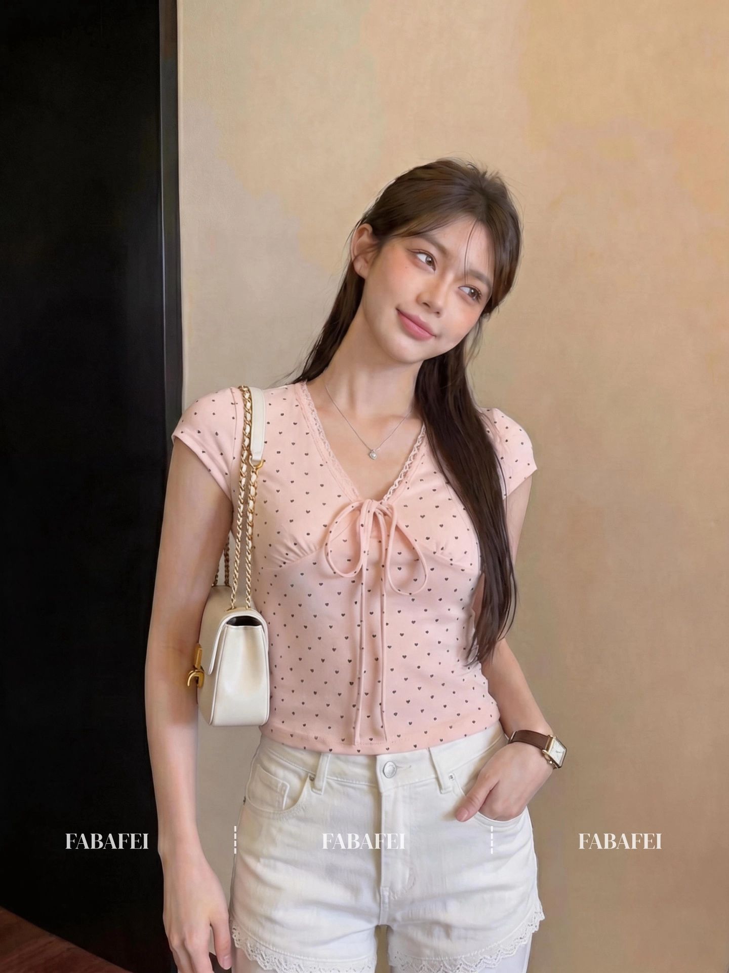 初戀風愛心波點短袖T恤女夏款甜辣妹系帶蕾絲v領體恤顯瘦上衣