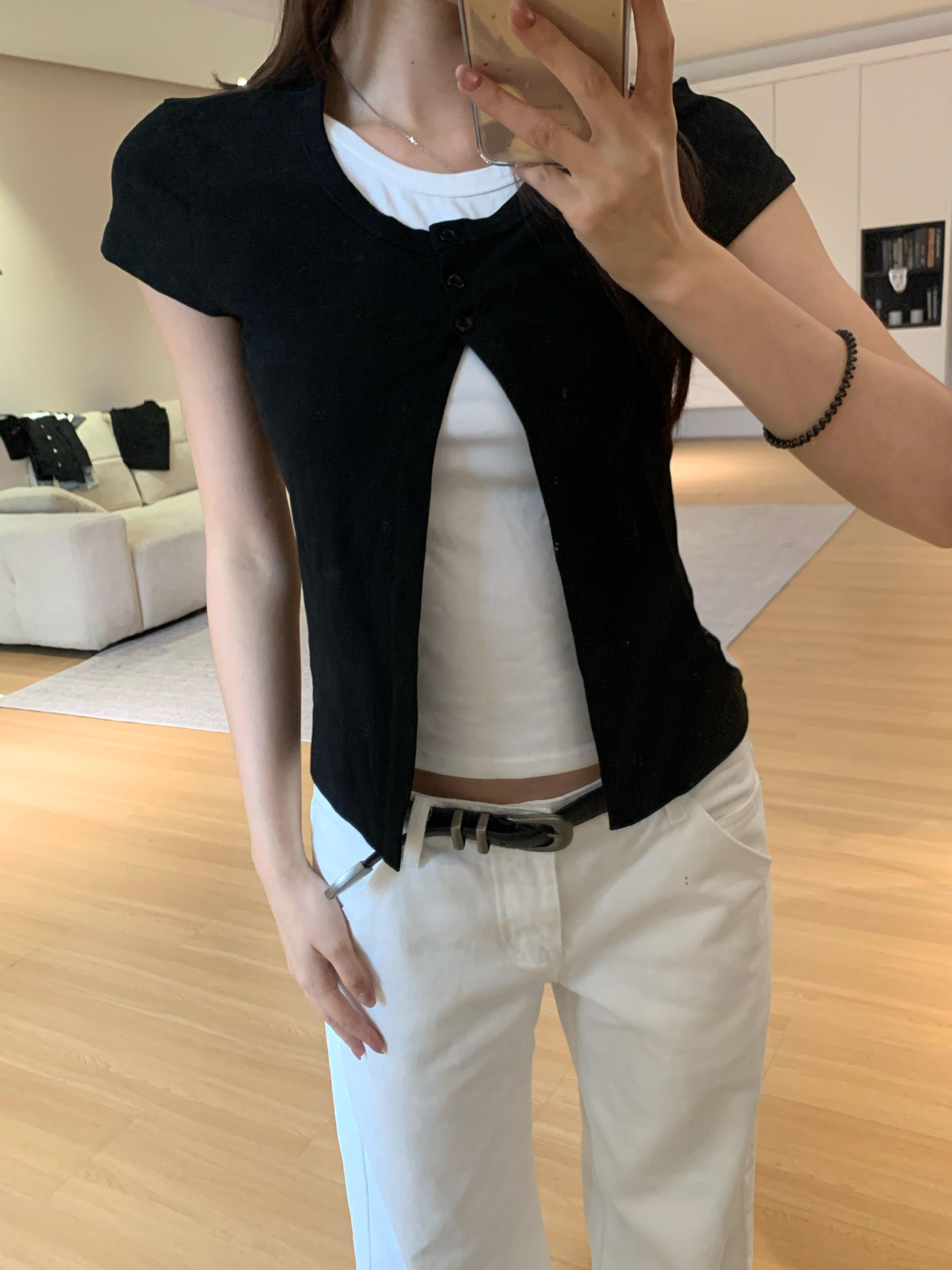 韓系假兩件短袖T恤女百搭辣妹風顯瘦上衣小個子設計感