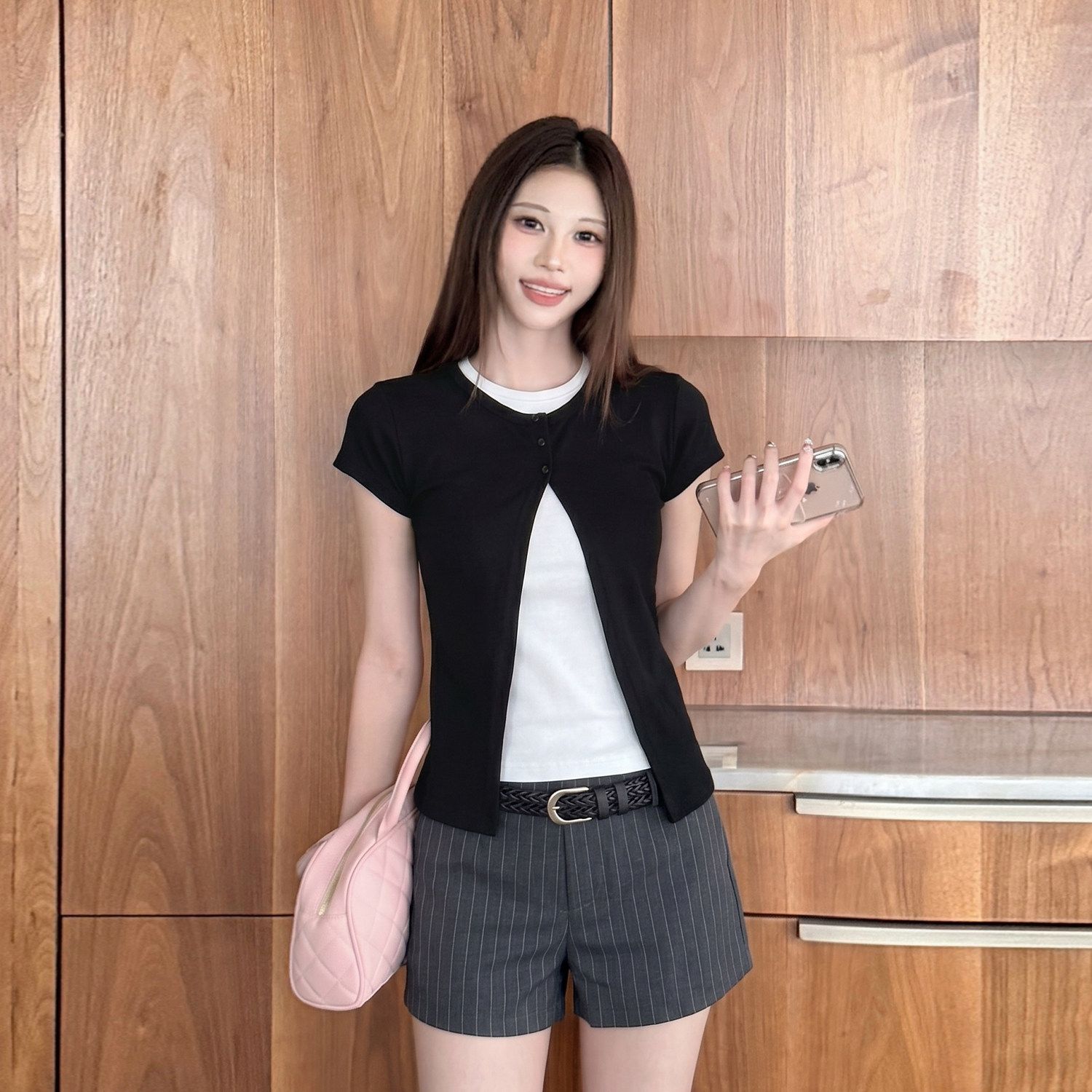 夏季溫柔風新款設計感百搭假兩件休閑T恤撞色休閑上衣女