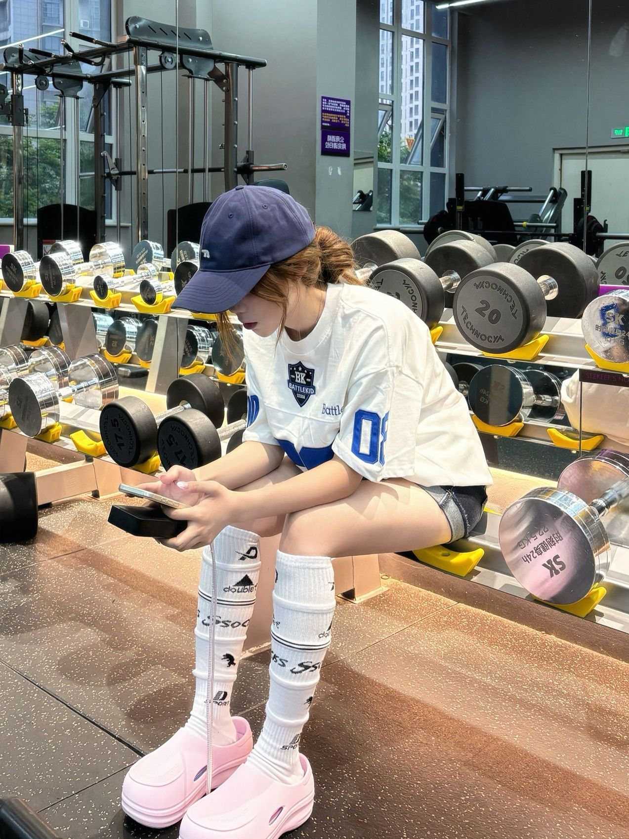 撞色數字印花短袖T恤女美式復古寬松oversize 街頭風百搭上衣
