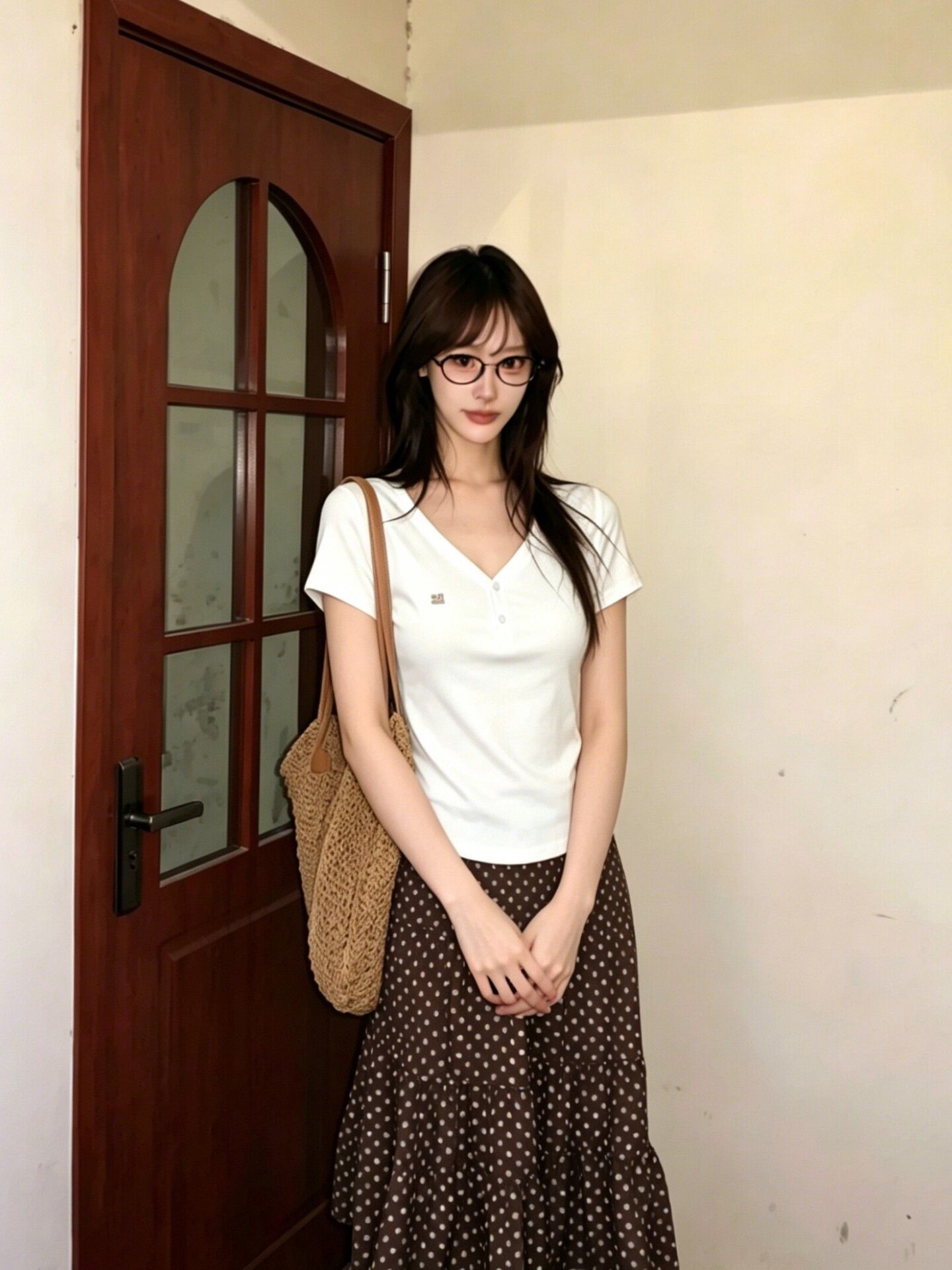 美式V 領半開扣刺繡短袖 T 恤女夏季修身顯瘦百搭基礎款短款上衣
