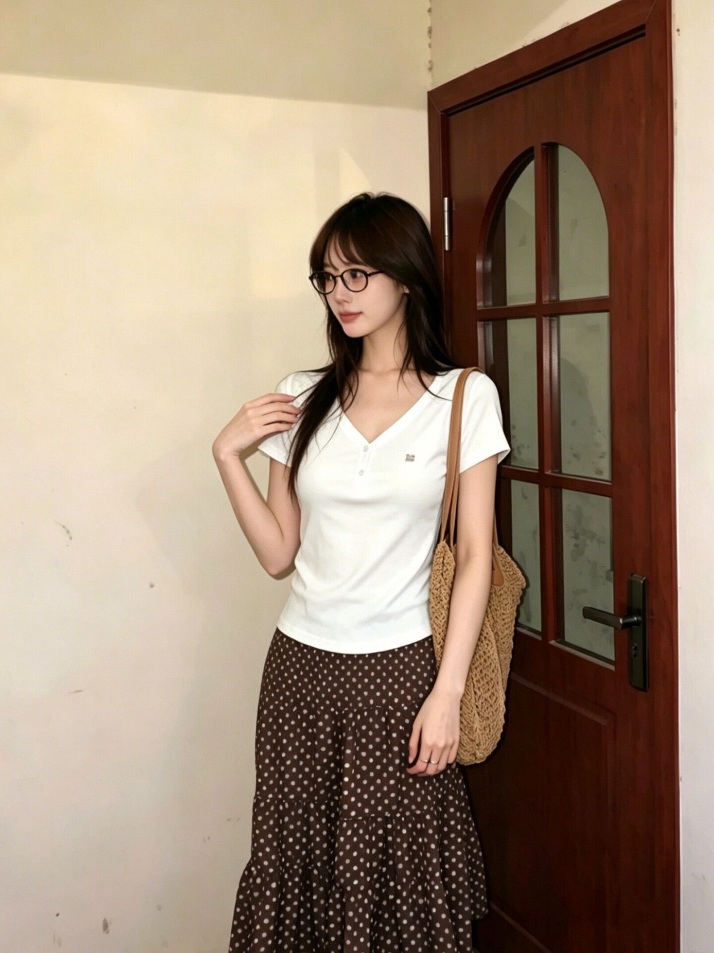 美式V 領半開扣刺繡短袖 T 恤女夏季修身顯瘦百搭基礎款短款上衣