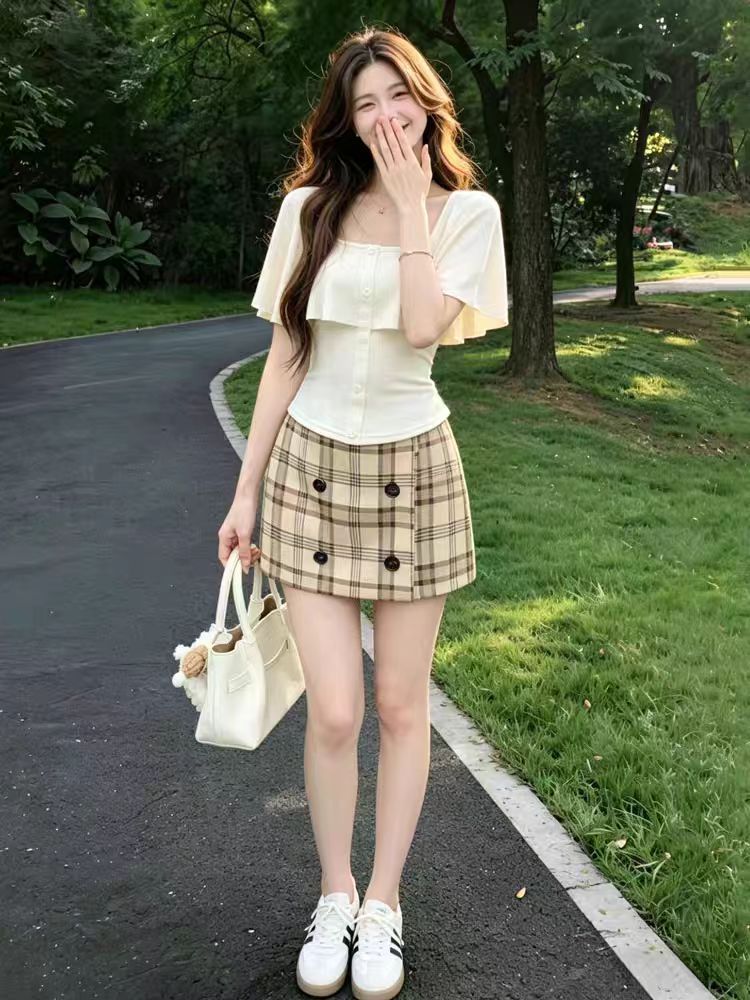 純欲甜美風荷葉邊短袖女夏季顯瘦溫柔性感T恤一字肩上衣
