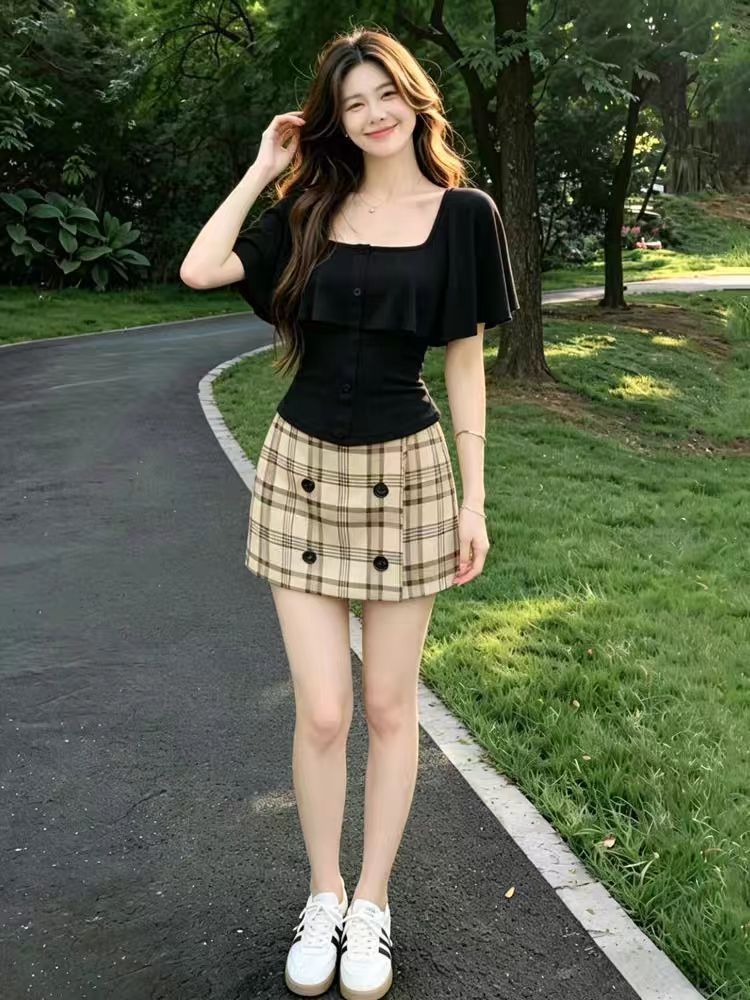 純欲甜美風荷葉邊短袖女夏季顯瘦溫柔性感T恤一字肩上衣