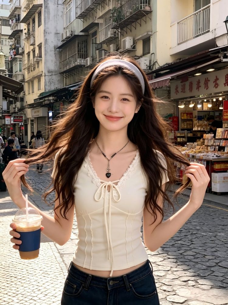 純欲風木耳邊 V 領系帶短袖T恤女魚骨收腰修身顯瘦短款上衣