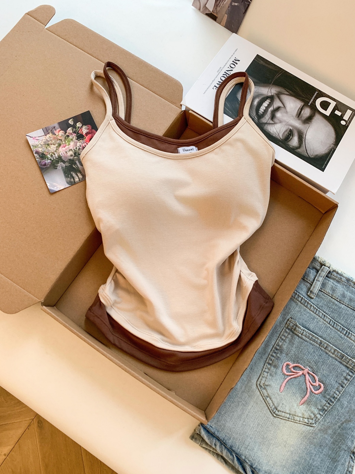 RY3479# 实拍～假两件吊带背心女夏季带胸垫显瘦外穿无袖上衣