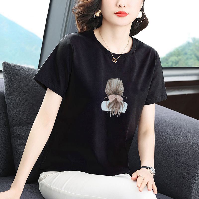 RY6550# 纯棉大码短袖t恤女夏季新款宽松韩版洋气百搭休闲圆领正肩体恤...