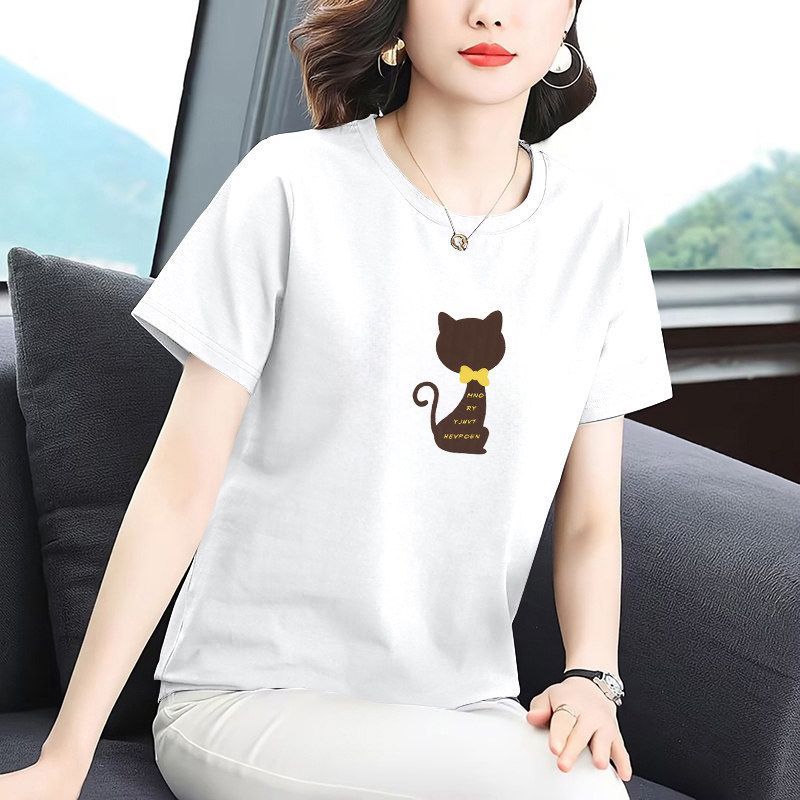 RY6549# 纯棉短袖t恤女2026年夏季新款薄款宽松百搭大码正肩印花上...