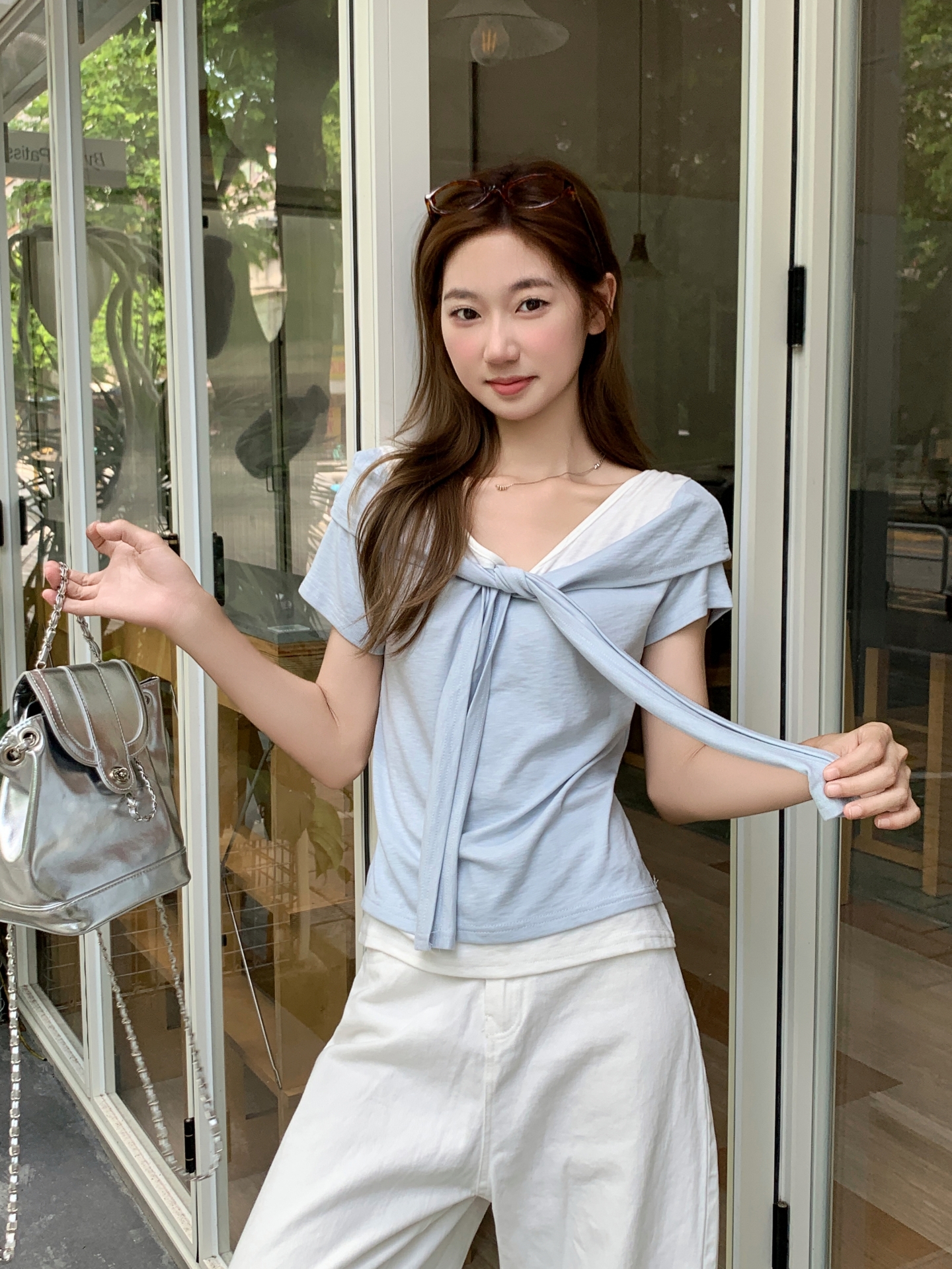 MY11664# 辣妹假两件短袖t恤女夏季新款设计感修身显瘦独特绝美小上衣女裝貨源服裝批發