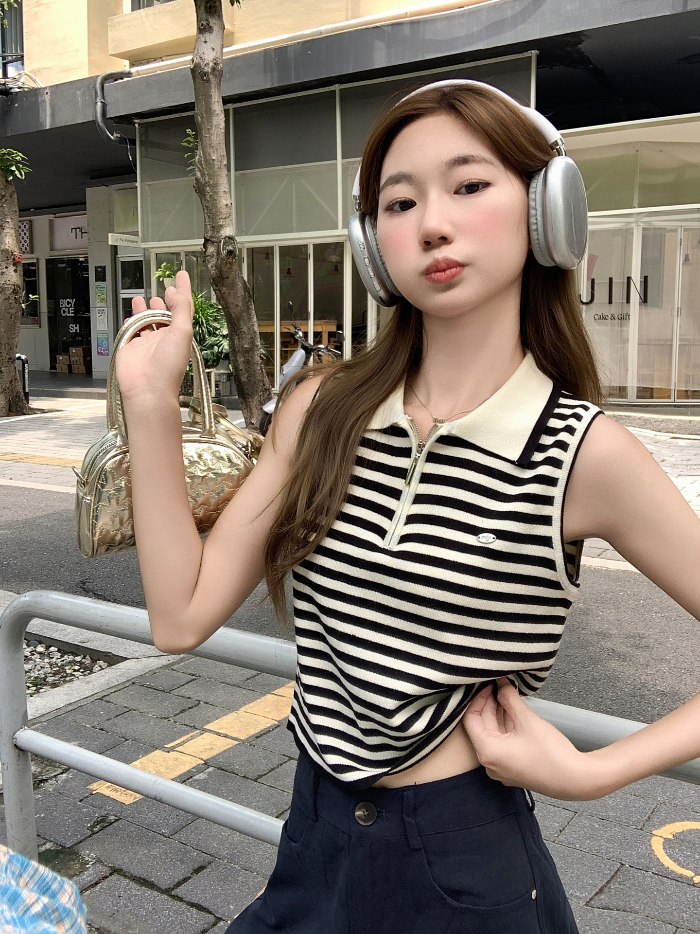 FA35304# polo领条纹针织吊带背心女外穿夏季新款修身显瘦短款无袖上衣 服裝批發女裝批發服飾貨源