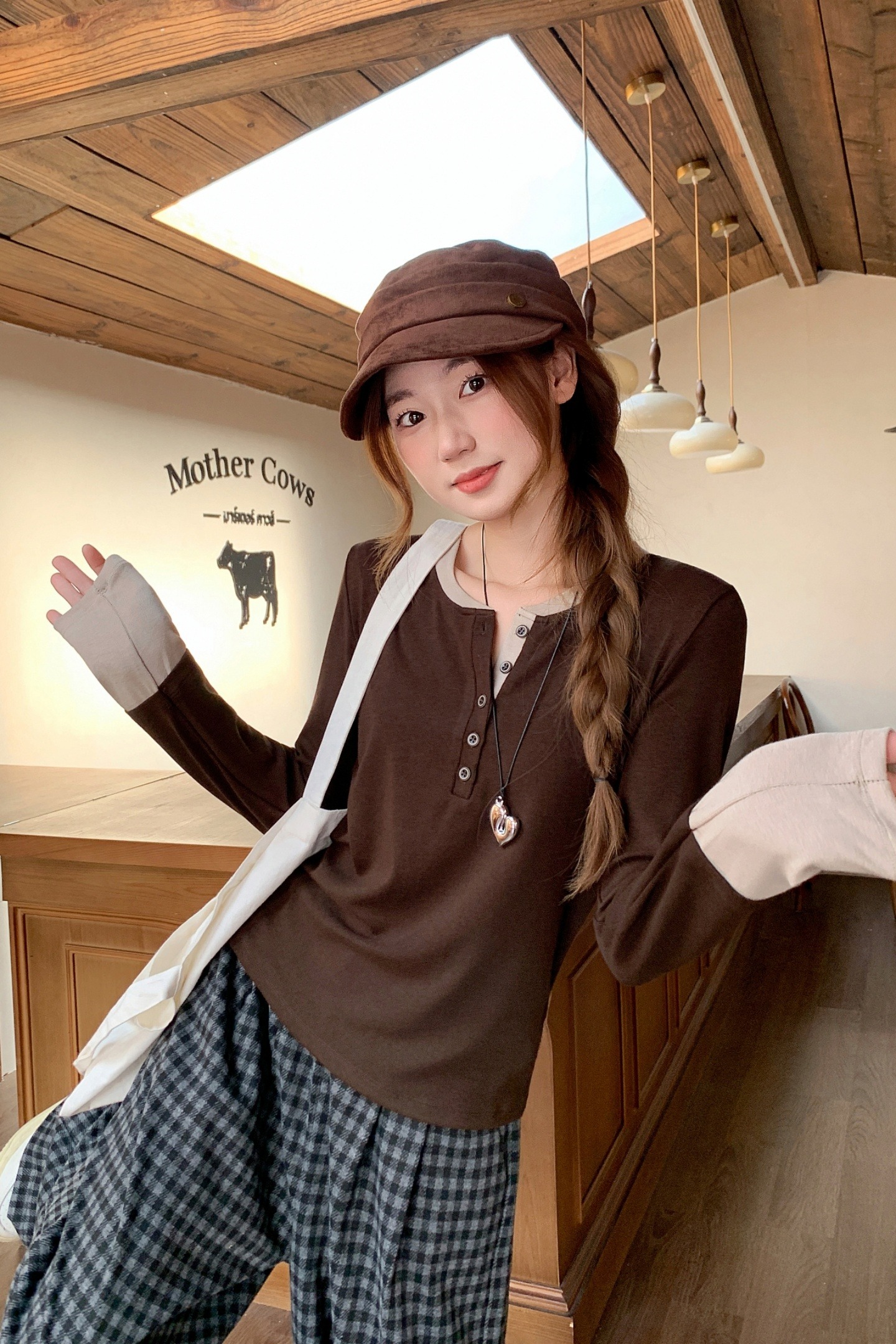 美式撞色假兩件打底衫女2025秋冬新款修身加絨磨毛長袖t恤上衣