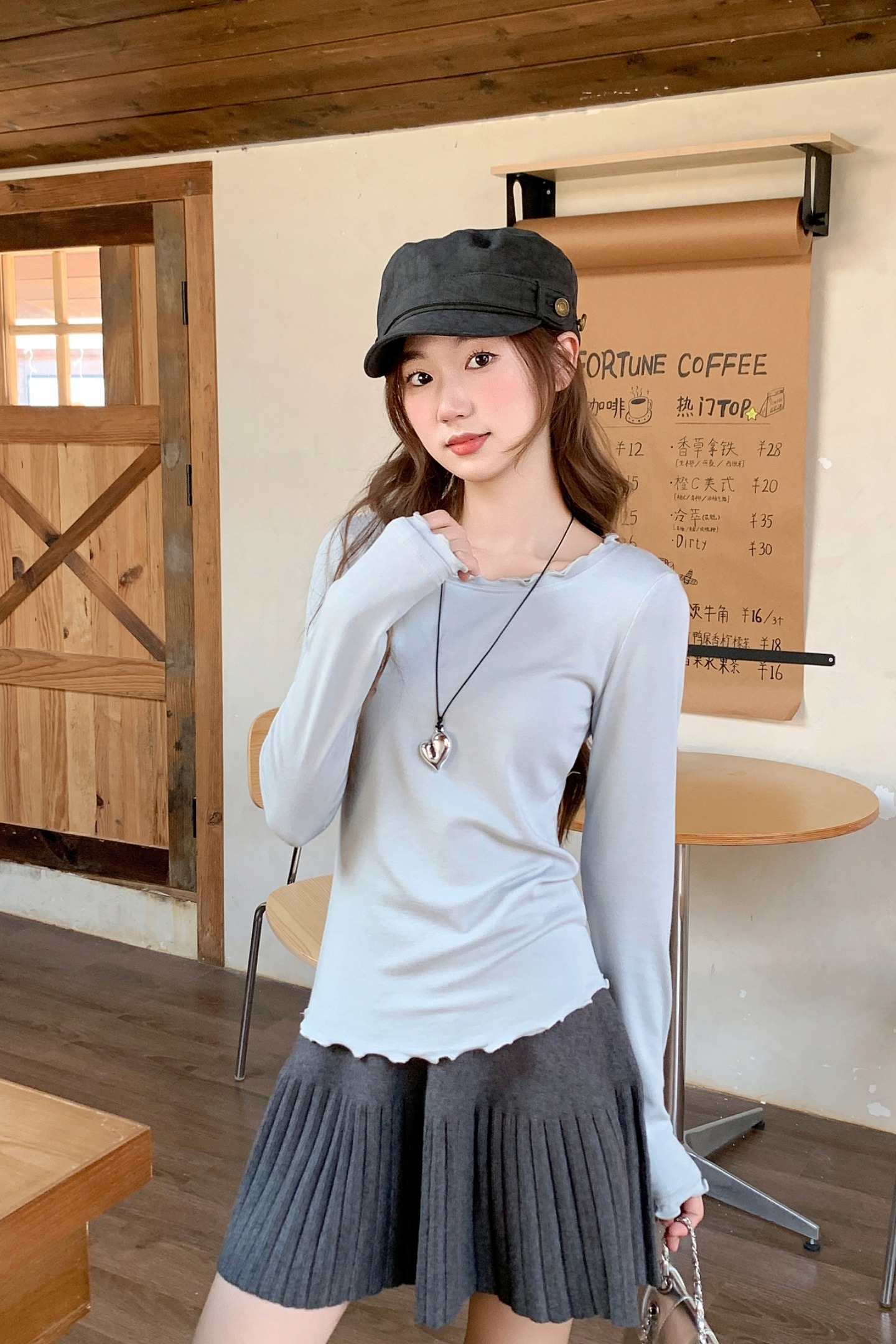 韓系簡約風木耳邊長袖t恤女2025秋冬新款修身顯瘦內搭打底衫上衣