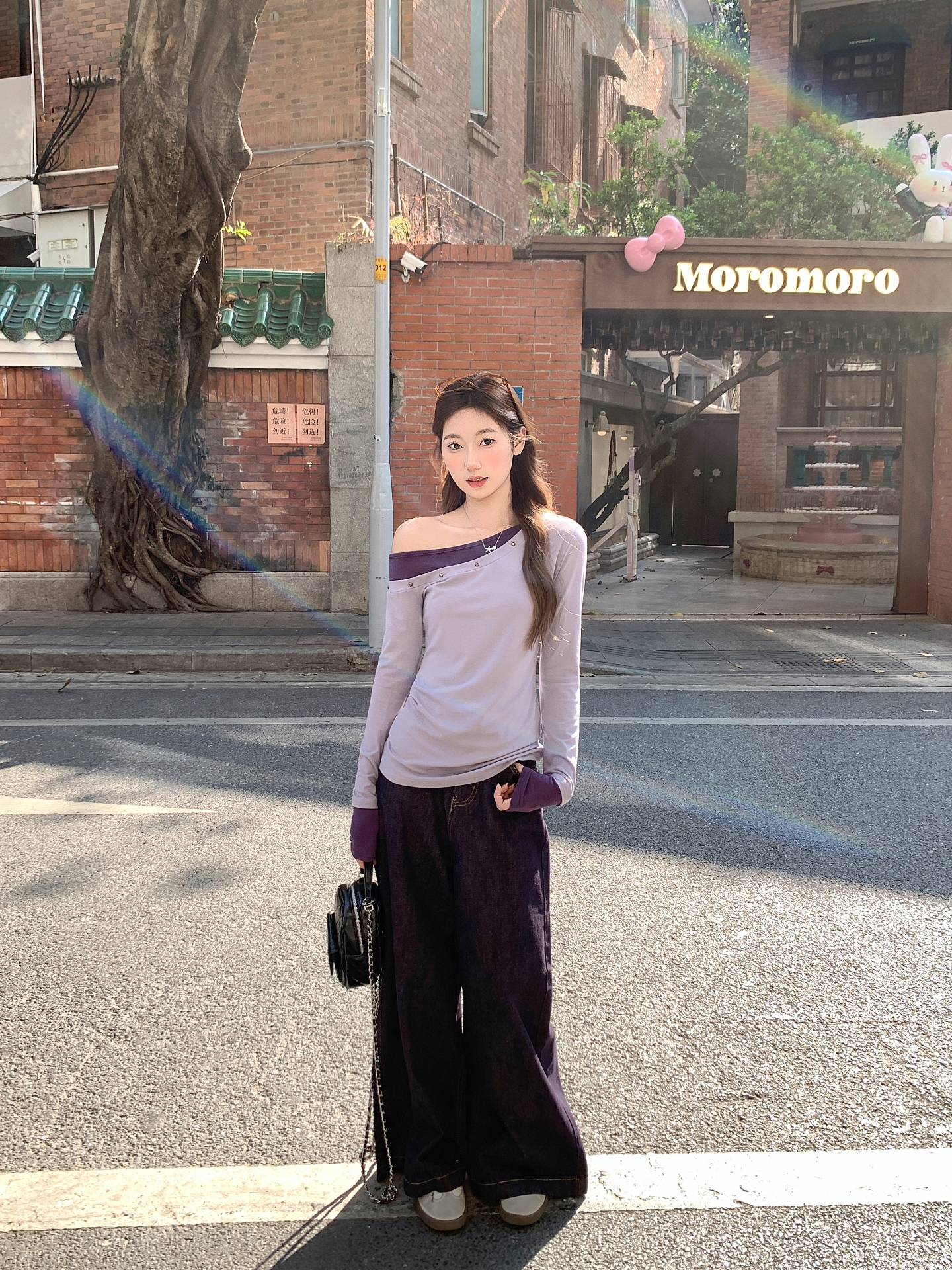 美式辣妹假兩件鉚釘斜肩長袖t恤女2026新款修身顯瘦氣質打底上衣