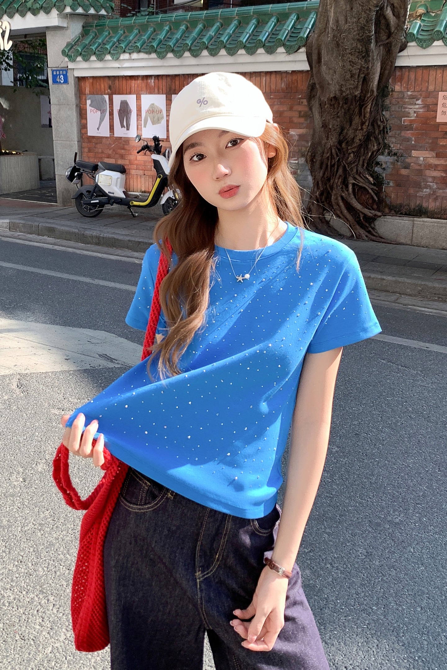 小眾設計感燙鉆圓領正肩短袖t恤女2026新款時尚洋氣寬松百搭上衣