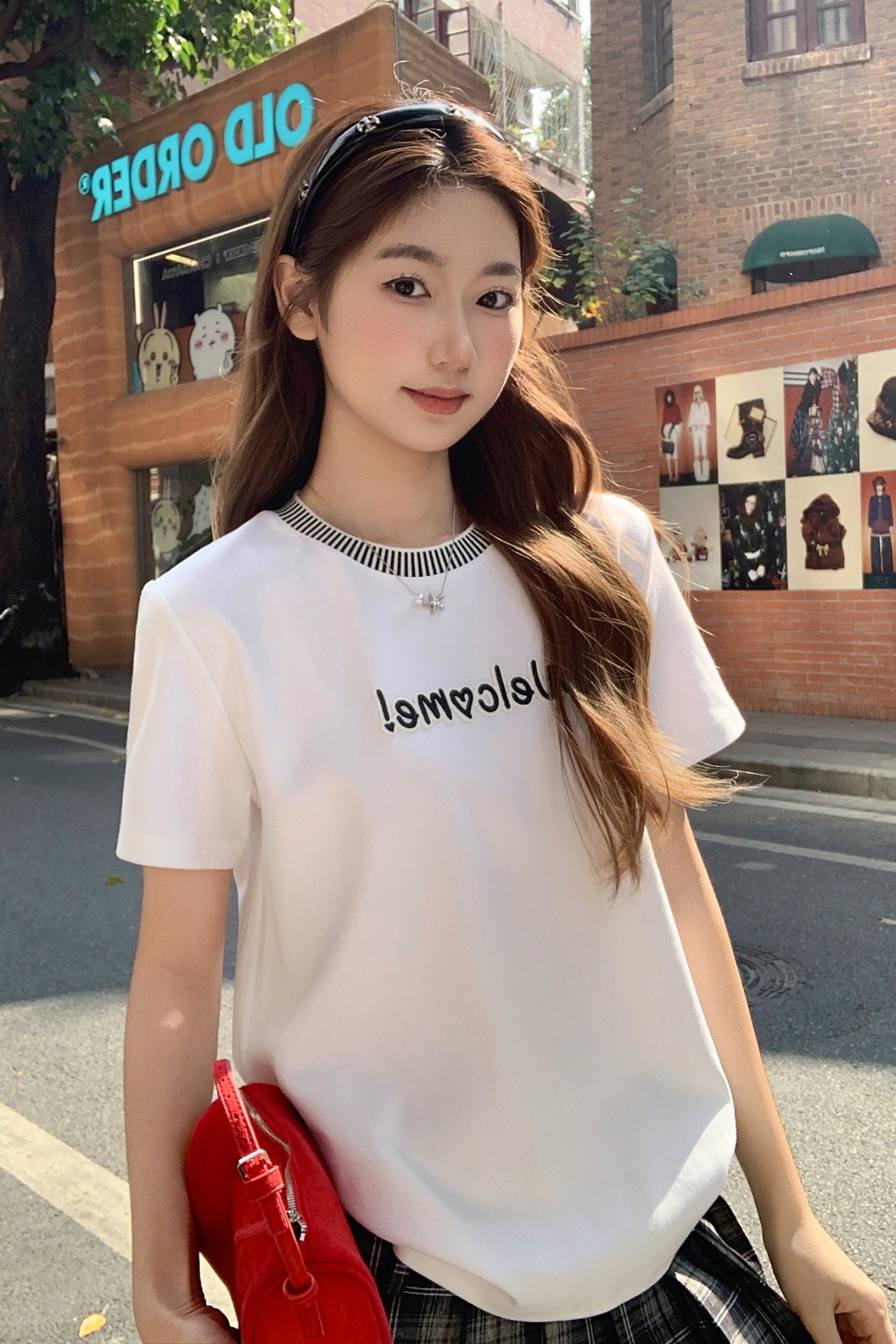 設計感撞色圓領字母刺繡短袖t恤女2026新款寬松顯瘦休閑百搭上衣
