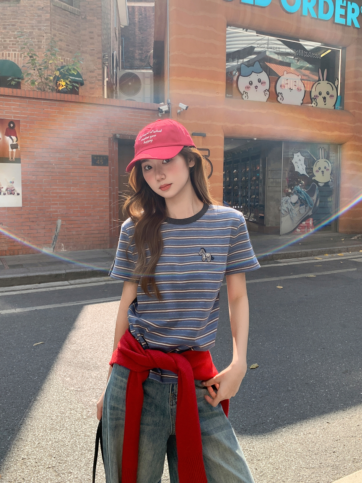 藍色條紋小馬刺繡短袖t恤女2026新款設計感修身顯瘦圓領撞色上衣