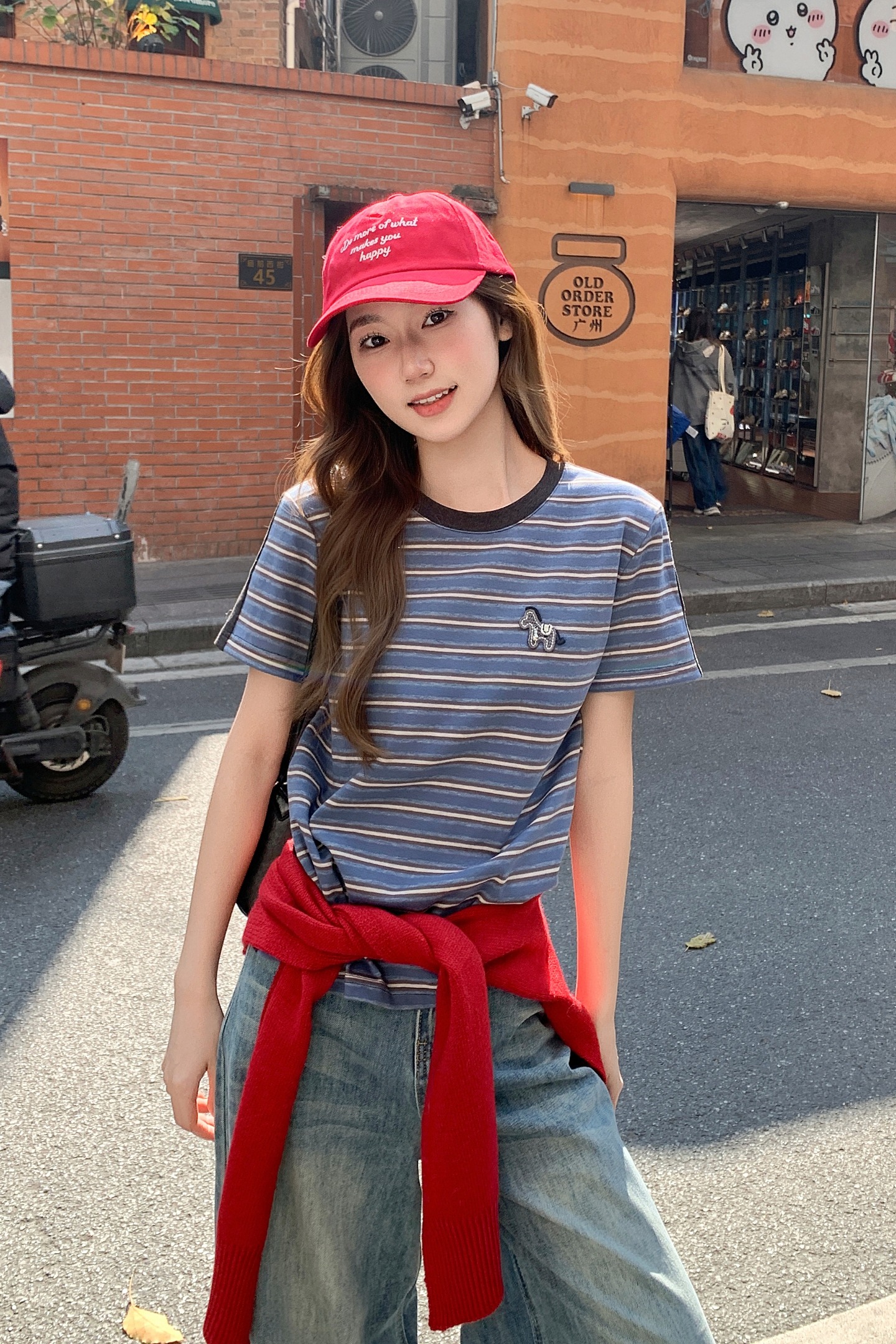 藍色條紋小馬刺繡短袖t恤女2026新款設計感修身顯瘦圓領撞色上衣