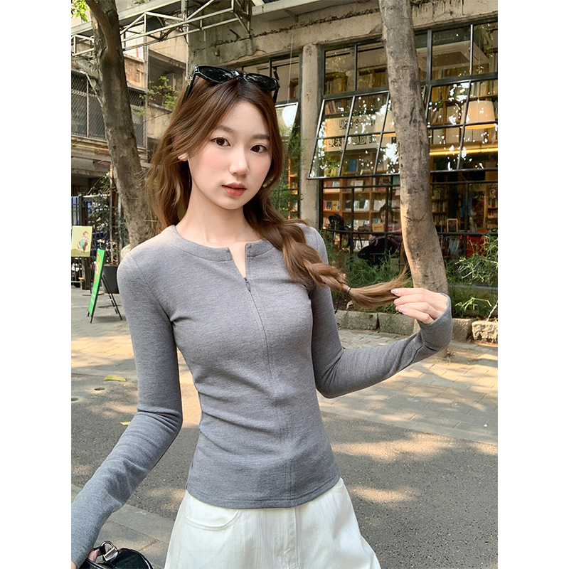 純色簡約圓領長恤打底t恤女2026早春新款韓系時尚修身顯瘦上衣