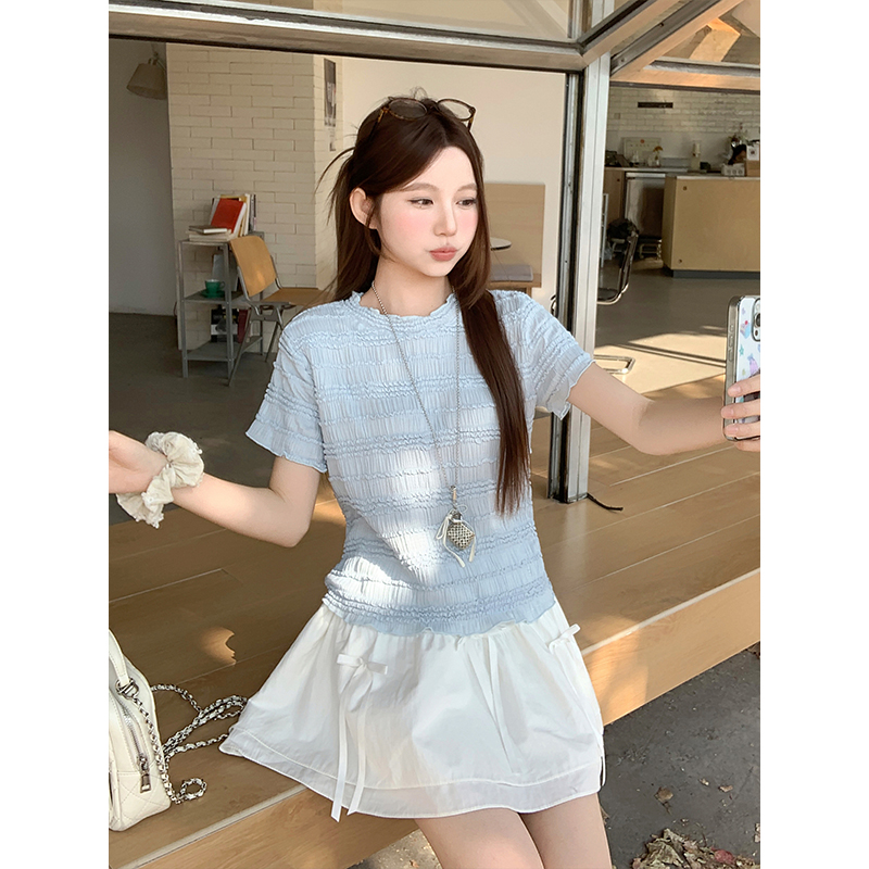 韓系木耳邊圓領短袖t恤女2026夏季新款甜美風外搭衫洋氣減齡上衣
