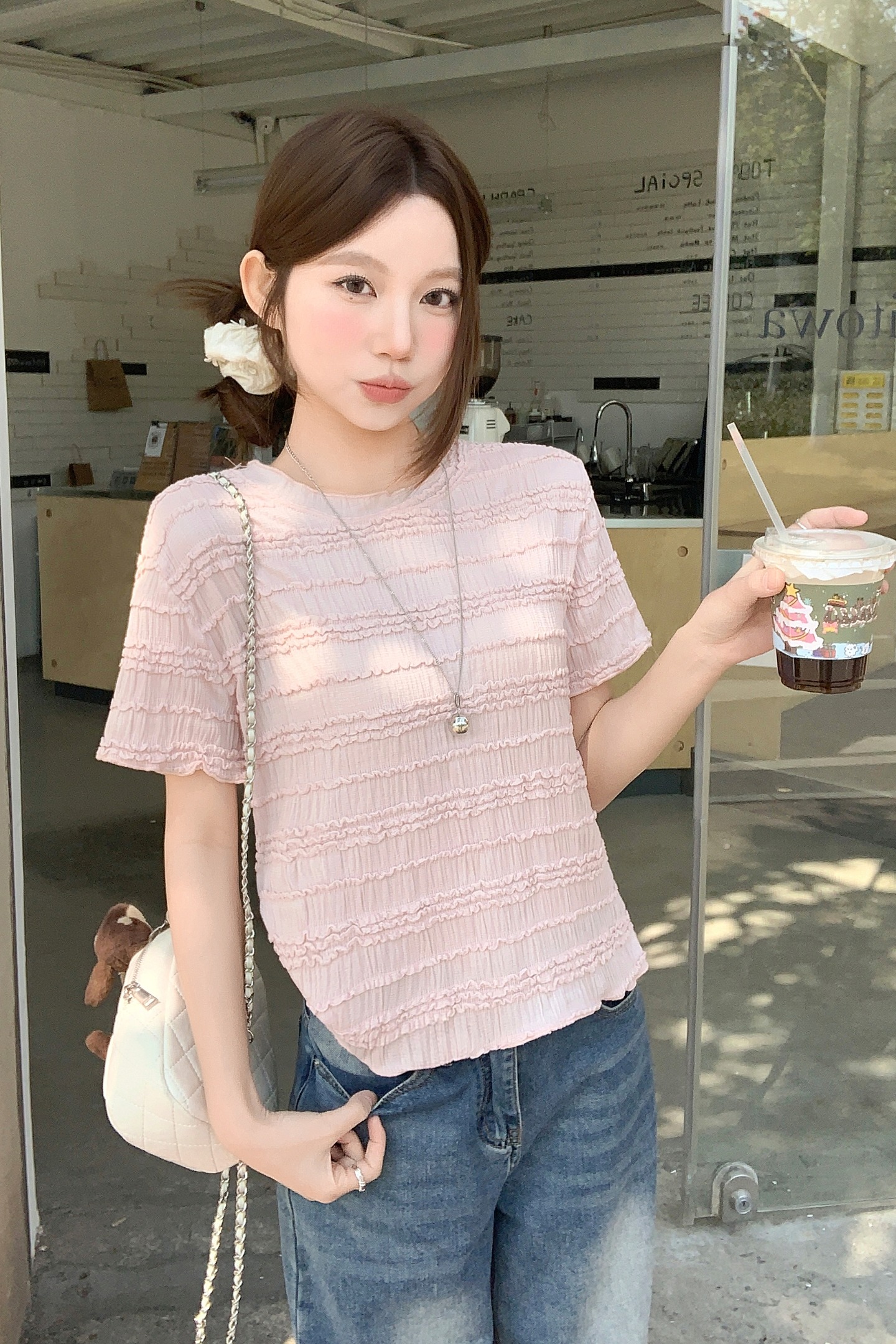 韓系木耳邊圓領短袖t恤女2026夏季新款甜美風外搭衫洋氣減齡上衣