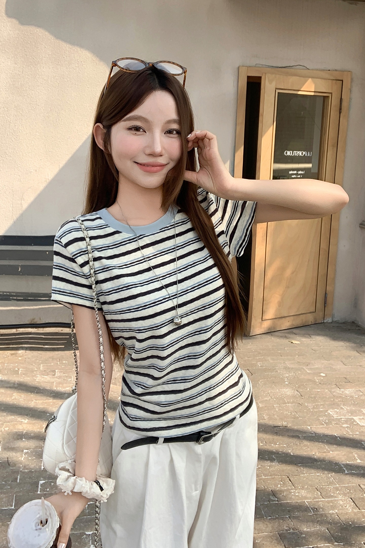 韓系撞色條紋拼接短袖t恤女2026年夏季新款獨特小眾百搭套頭上衣