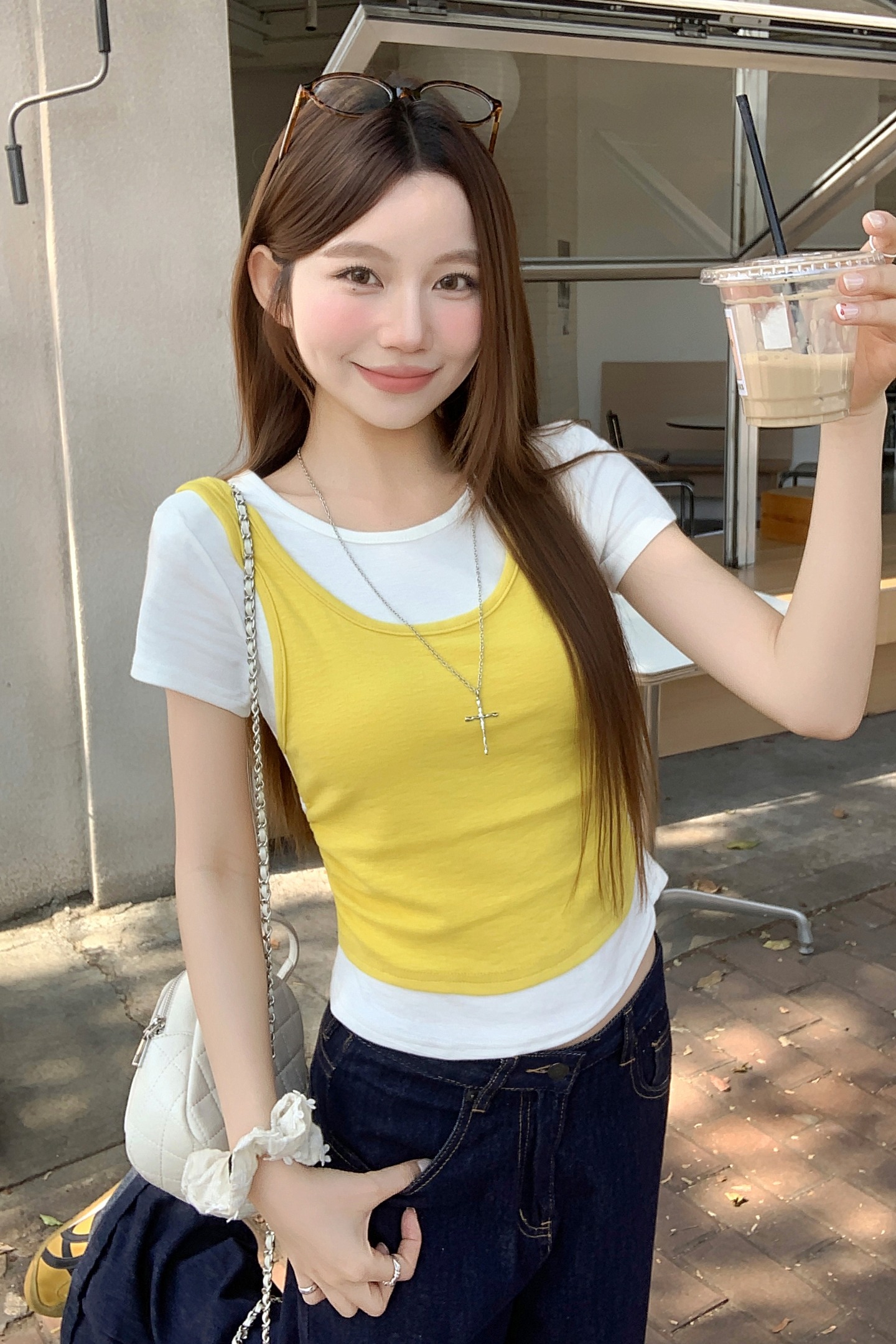 撞色拼接假兩件短袖t恤女2026夏季新款韓系疊穿收腰顯瘦圓領上衣