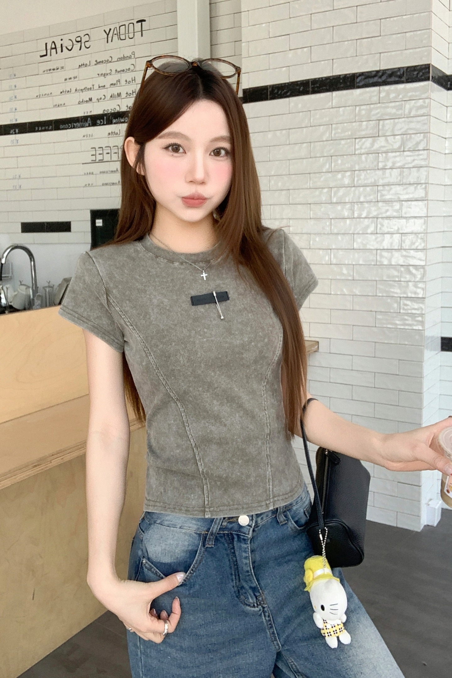 美式復古做舊修身t恤女2026夏季新款設計感小眾收腰顯瘦短袖上衣