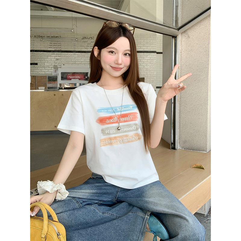 韓系字母印花短袖t恤女2026夏季新款小個子時尚休閑百搭通勤上衣