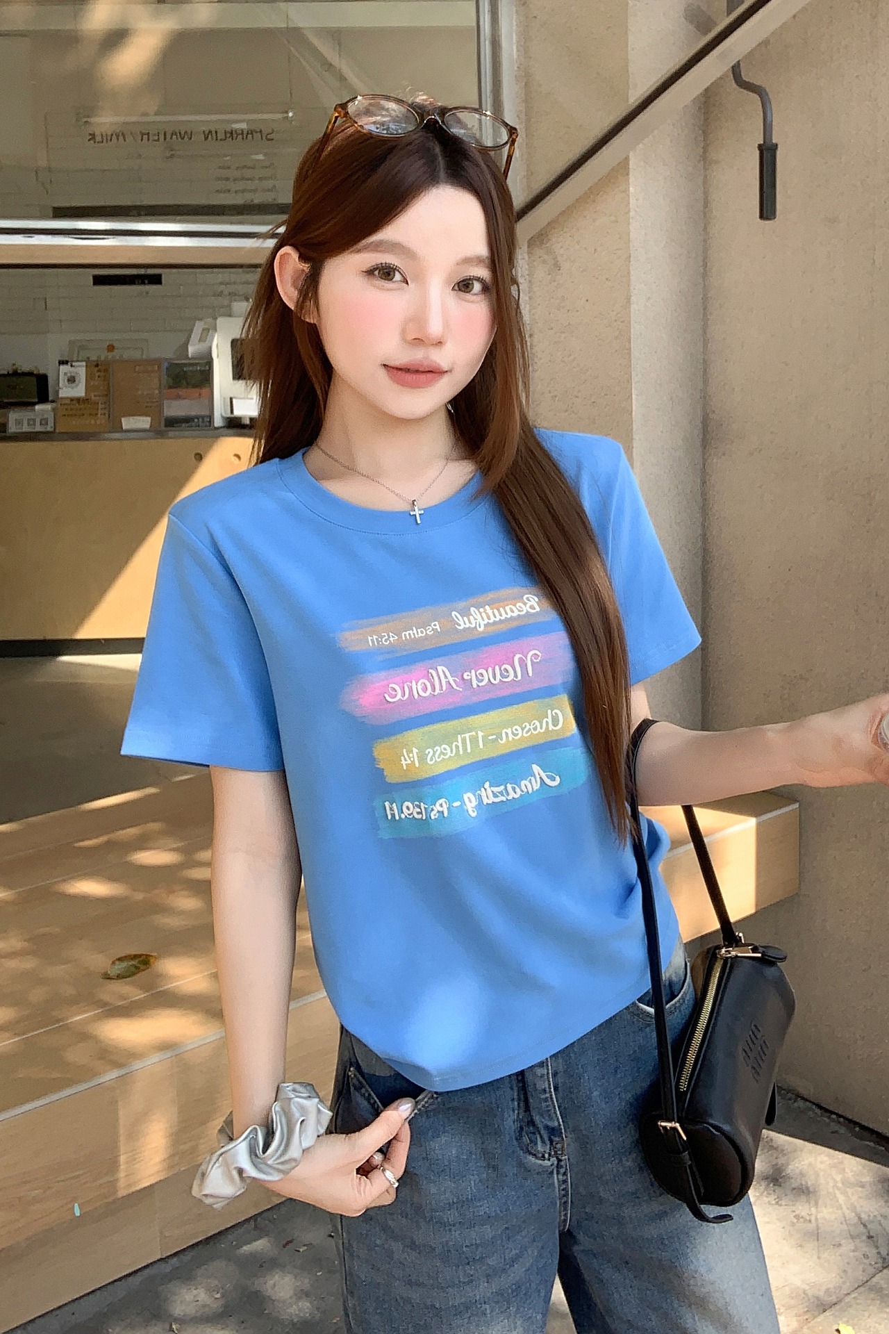 彩虹字母印花圓領短袖t恤衫女2026夏季新款時尚休閑寬松顯瘦上衣