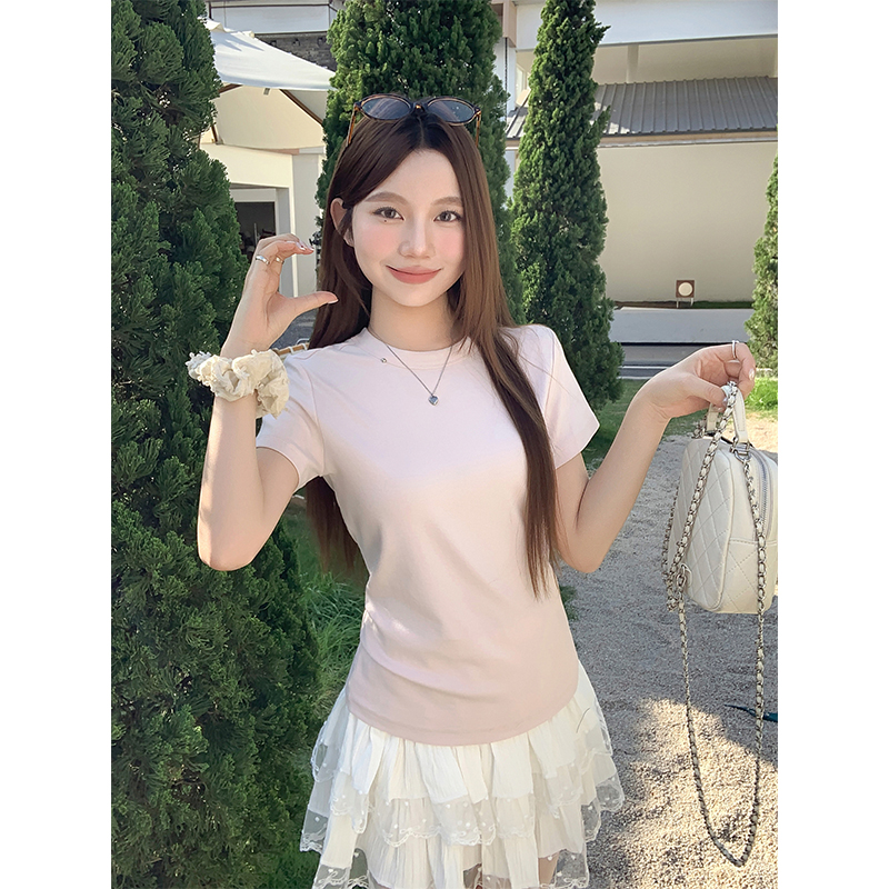 韓系簡約圓領正肩短袖t恤衫女2026夏季新款休閑寬松顯瘦百搭上衣
