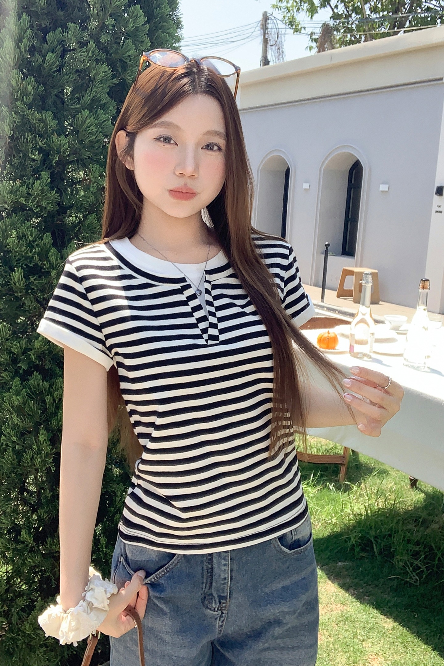 條紋拼接假兩件短袖t恤衫女2026夏季韓系撞色設計感小眾百搭上衣
