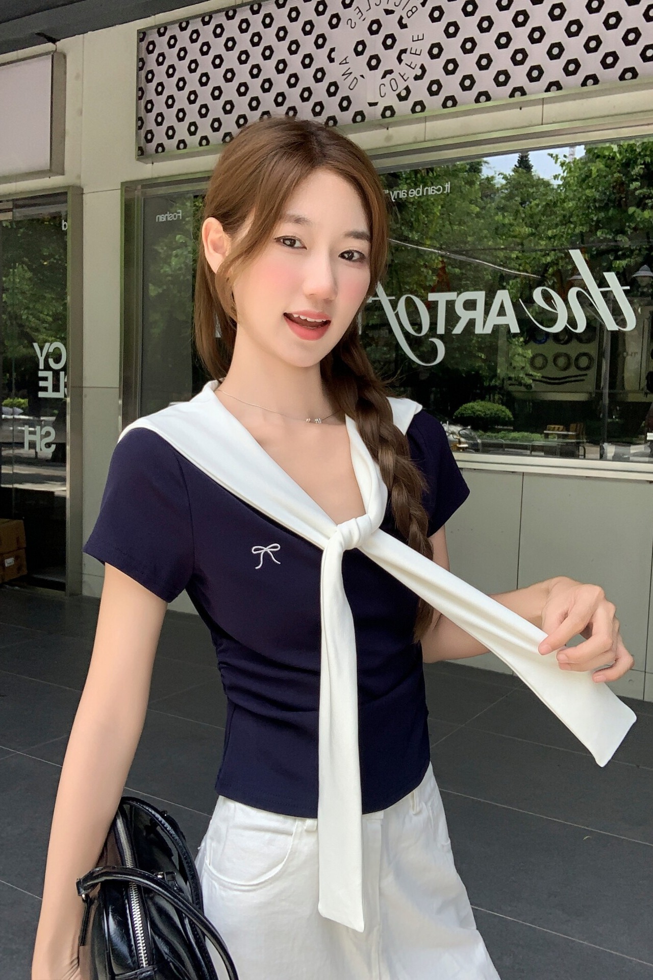 條紋披肩v領短袖t恤女2026夏季新款減齡別致修身顯瘦假兩件短上衣