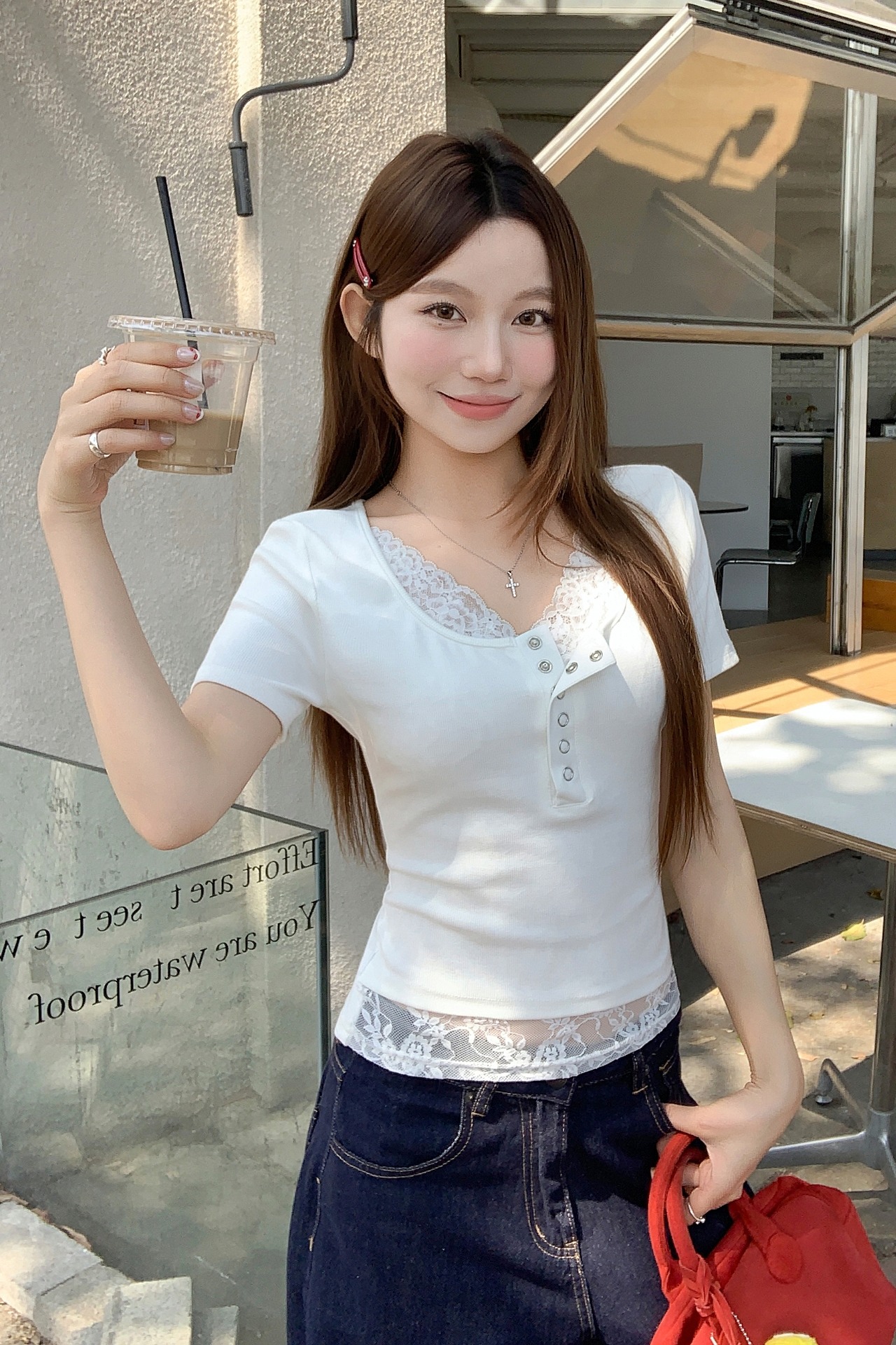 蕾絲拼接假兩件短袖T恤衫女2026夏季新款修身顯瘦純欲辣妹風上衣