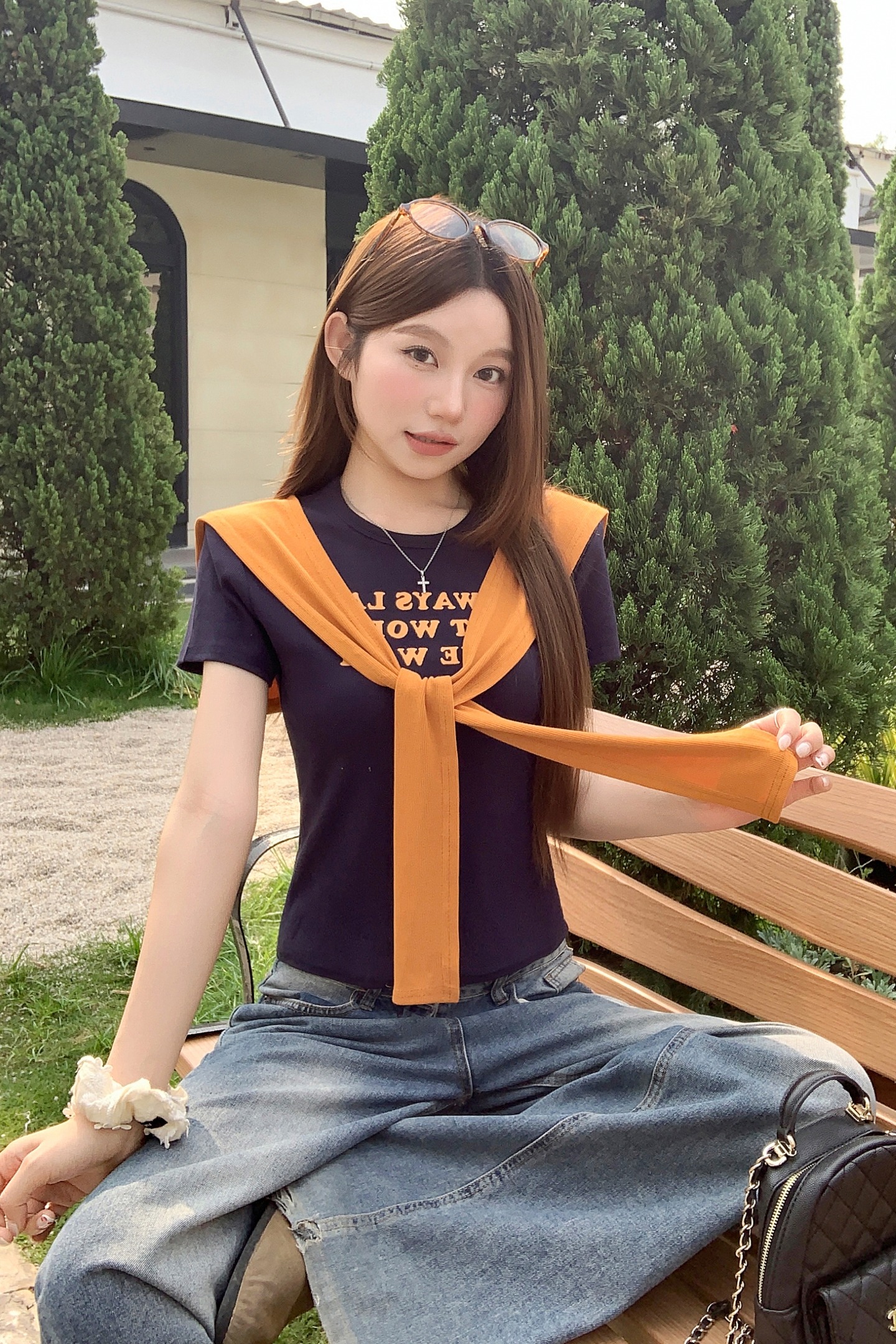 韓系通勤風撞色飄帶短袖t恤女夏季新款字母印花修身短款百搭上衣