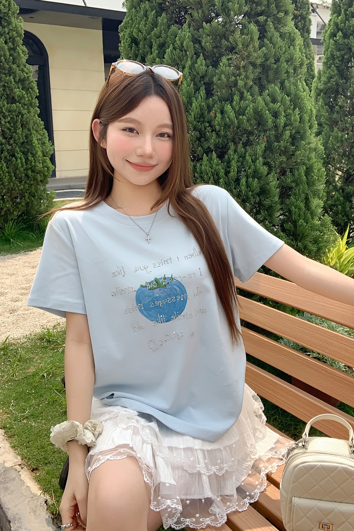 番茄字母燙鉆字母短袖t恤女2026年夏季新款韓系寬松百搭休閑上衣