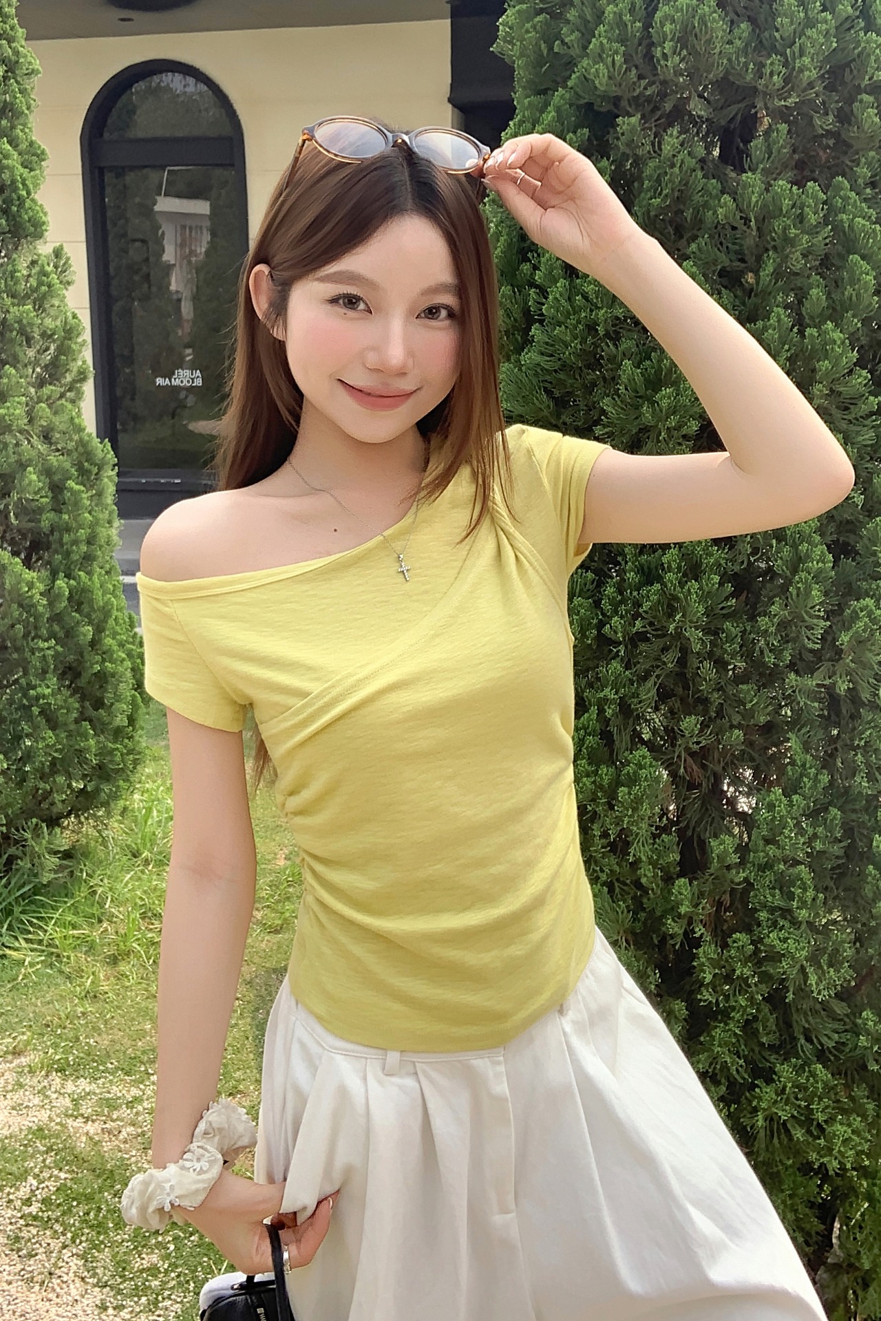 韓系扭結v領短袖t恤女2026夏季新款修身顯瘦側褶皺純欲辣妹風上衣