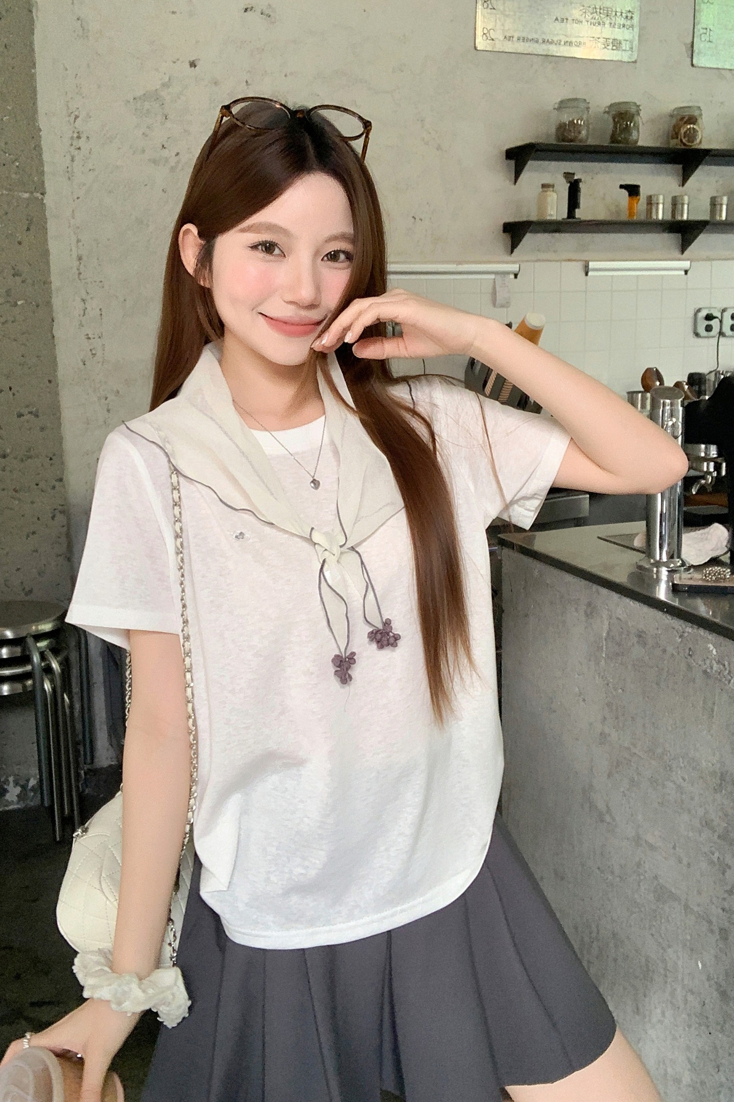 溫柔風披肩圓領短袖t恤女夏季新款韓系寬松顯瘦減齡百搭氣質上衣