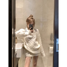 批发实拍实价学院风时尚麻花纹毛衣套装<b class='q'>冬</b>季翻领套头针织衫短裤两件套