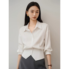 批发ACHU 出色裁剪 白色收腰<b class='q'>衬衫</b>女夏<b class='q'>职业</b>通勤穿搭<b class='q'>衬衣</b>开叉设计感上衣
