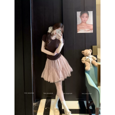 批发法式波点半身裙网纱蓬蓬裙女装夏季A字裙高腰裙子<b class='q'>甜美</b>风奶咖短裙