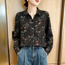 批发法式复古碎花长袖大码胖mm宽松显瘦减龄长袖秋季百搭印花衬衫
