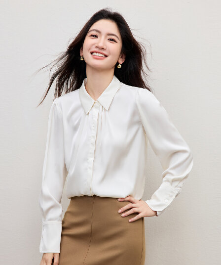 파란색 긴팔 여성 셔츠 봄 프랑스식 고급 센스 품격 맨위 면접 직장 출퇴근 경력 착용 가져 가라. 셔츠
