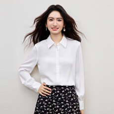 批发白色独特漂亮<b class='q'>衬衫</b>2026春秋新款女装<b class='q'>职业</b>装光泽感翻领垂感醋酸上衣
