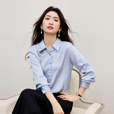 批发白色独特漂亮<b class='q'>衬衫</b>2026春秋新款女装<b class='q'>职业</b>装光泽感翻领垂感醋酸上衣