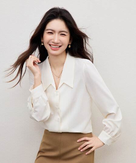 화이트 쉬폰 2026 섹션 봄 가을 맨위 여성 고급 센스 직장 출퇴근 착용 가져 가라. 셔츠 면접 긴팔 셔츠