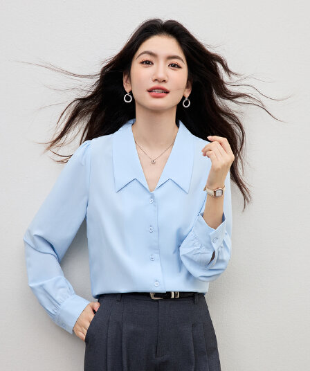 화이트 쉬폰 2026 섹션 봄 가을 맨위 여성 고급 센스 직장 출퇴근 착용 가져 가라. 셔츠 면접 긴팔 셔츠