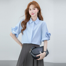 批发蓝色<b class='q'>衬衣</b>女2026夏季职场法式小资小上衣清爽通勤<b class='q'>职业</b>穿搭短袖<b class='q'>衬衫</b>