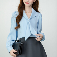 批发蓝色雪纺衬衫<b class='q'>女士</b>2026新秋季职场通勤正装长袖上衣面试<b class='q'>职业装</b>衬衣