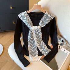 批发实拍2025秋季超好看<b class='q'>蕾丝</b><b class='q'>披肩</b>针织衫小衫女别致正肩上衣