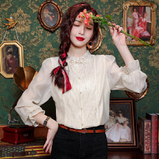 批发实拍新中式国风盘扣<b class='q'>衬衫</b>女春装2026新款超仙减龄小衫法式上衣